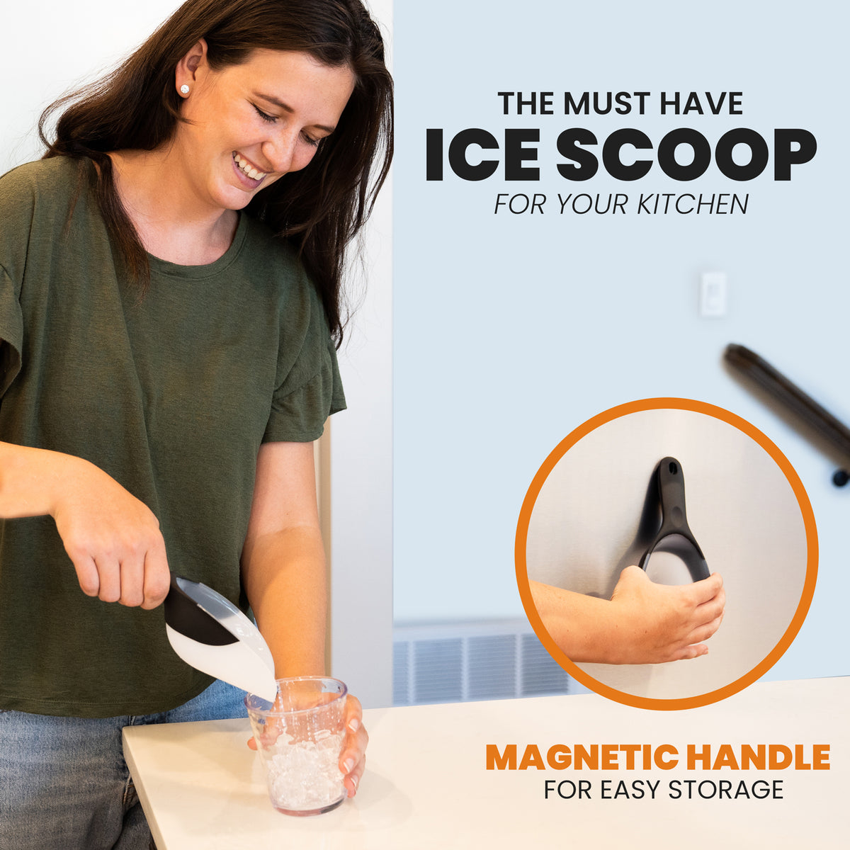Spring Chef Magnetic Ice Scoop for Freezer, Contoured Translucent  Flexi-Plastic Scooper with Soft Grip Handle for Ice, Flour, Rice, Popcorn,  Pet Food
