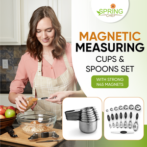 Magnetic Cups and Spoons, Set of 15, Stainless Steel