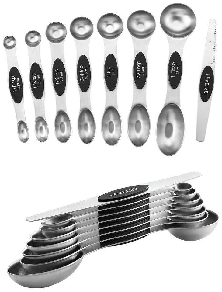  Spring Chef Magnetic Measuring Spoons Set, Dual Sided,  Stainless Steel, Fits in Spice Jars, Winter Frost, Set of 8: Home & Kitchen