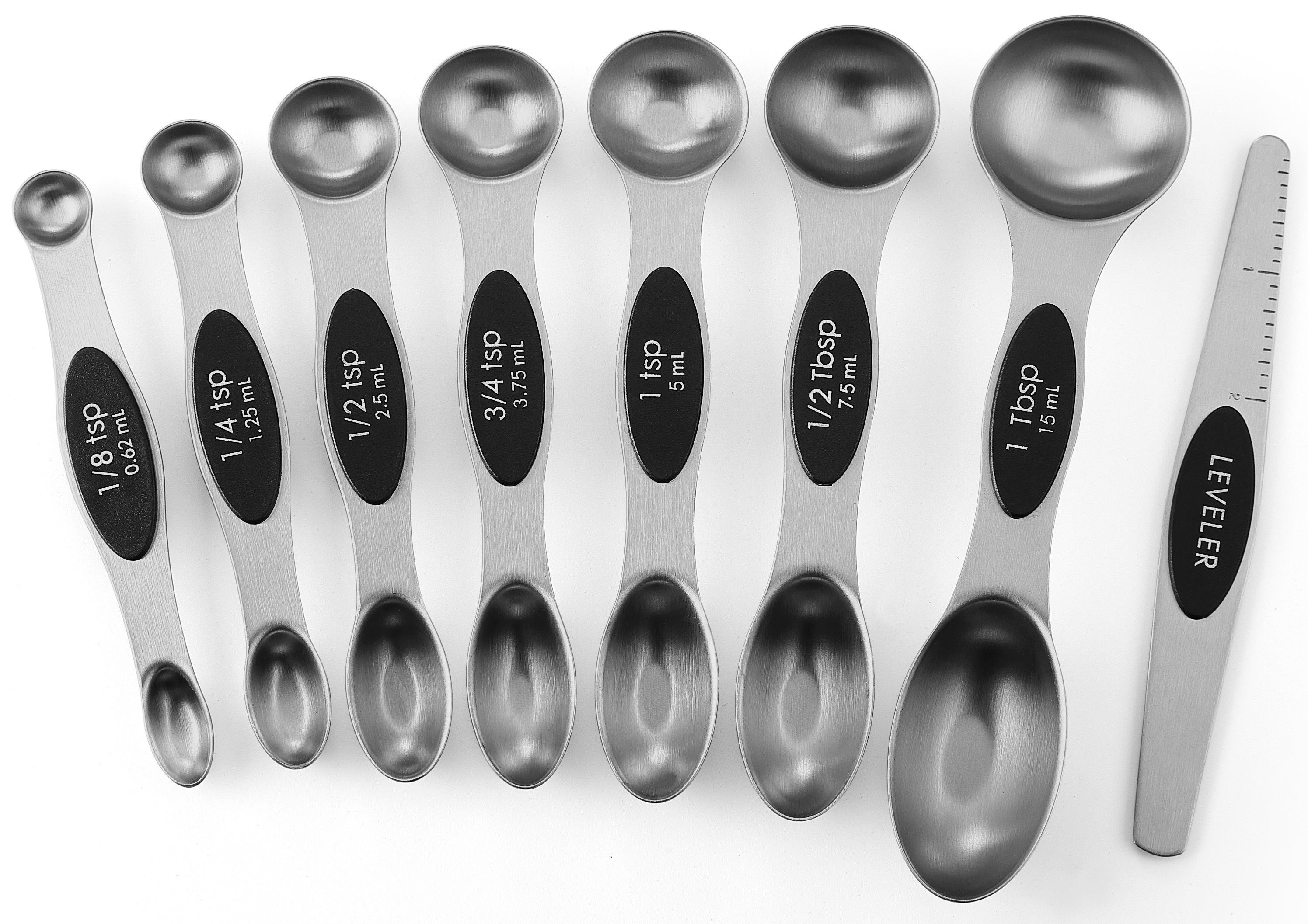 Spring Chef Magnetic Measuring Spoons Set, Dual Sided, Stainless Steel,  Fits in Spice Jars, Sapphire, Set of 8
