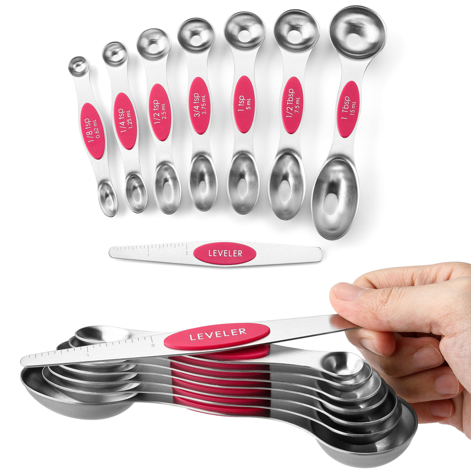 Spring Chef Magnetic Measuring Spoons Set with Strong N45 Magnets, Heavy  Duty Stainless Steel Metal, Fits in Most Kitchen Spice Jars for Baking 