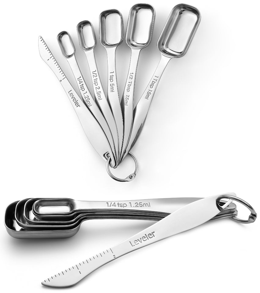 Spring Chef Measuring Spoons, Heavy Duty Oval Stainless Steel Metal, for Dry or