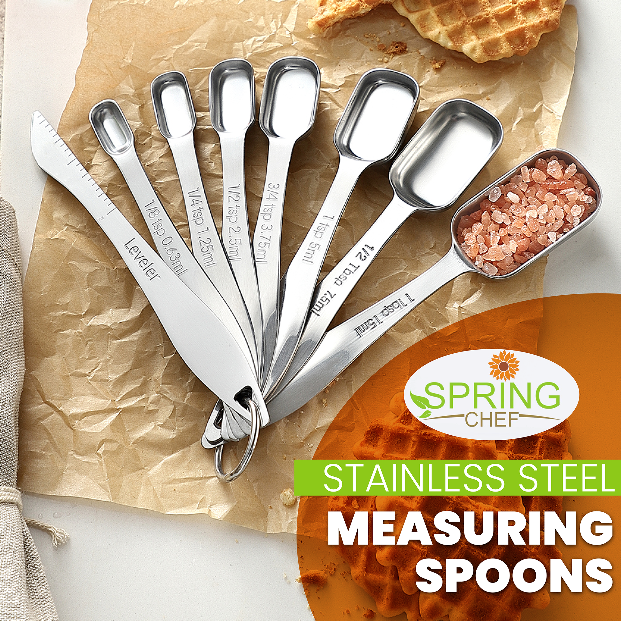 Spring Chef - Oval Measuring Spoons Set of 7 & Measuring Cups Set of 7  Bundle. Easy to Read Measurement Markings For Measures Dry and Liquid