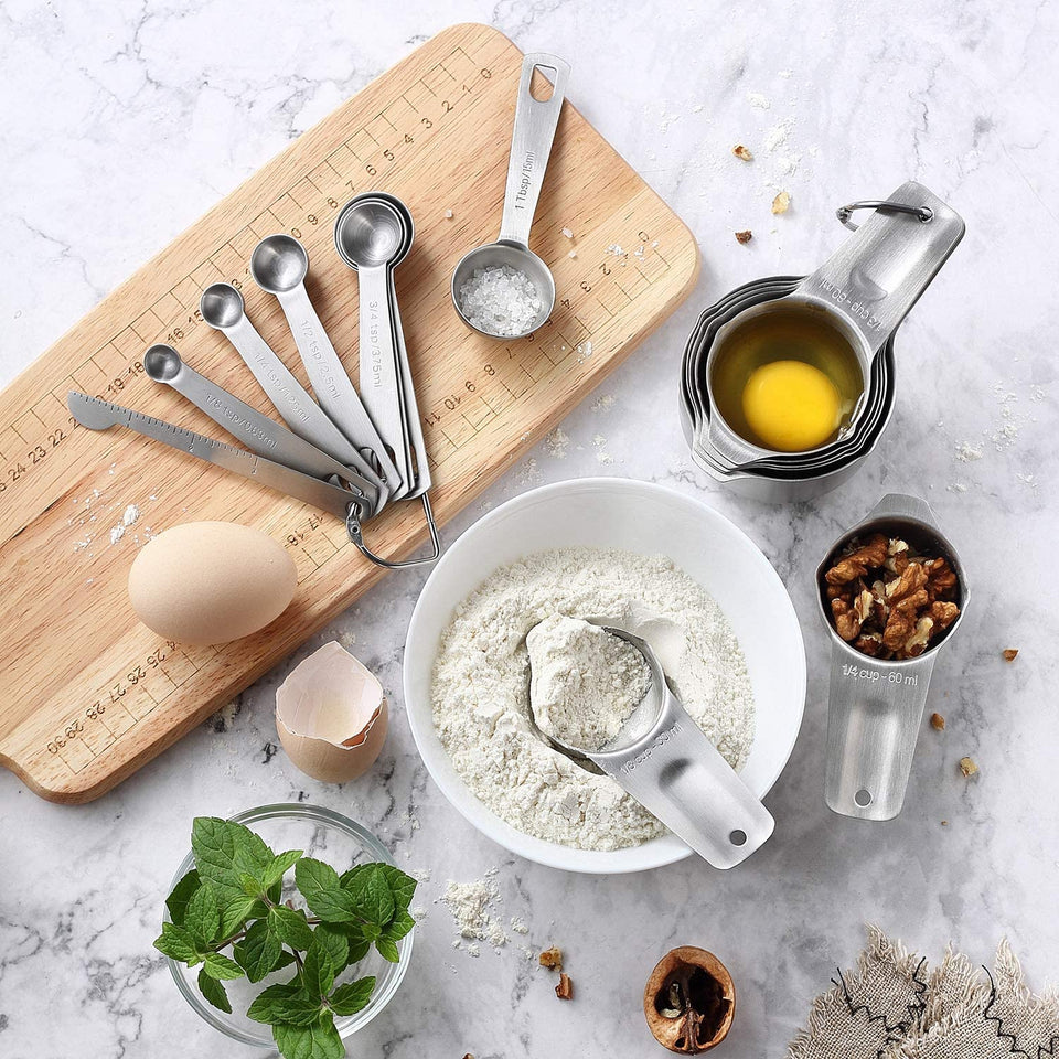 5pcs Baking Measuring Cups Spoons Kit Stainless Steel Flour Liquid  Measuring Spoons Kitchen Baking Cooking Scaled Measure Tool