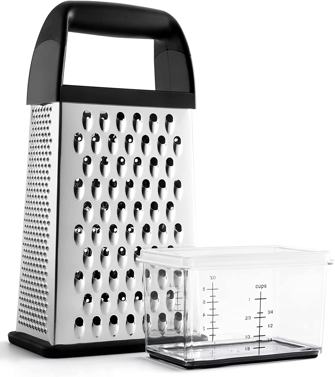 Gorilla Grip Box Grater, Stainless Steel, 4-Sided Graters with Comfortable Handle and Storage Container for Cheese, Vegetables, Ginger, Handheld Food