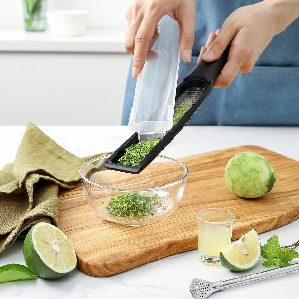 Professional Straight Hand Grater & Zester - Stainless Steel Construction.  Dishwasher Safe. For Hard Cheese, Lemon, Lime, Chocolate, Nutmeg, Garlic 