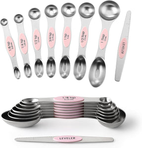 Spring Chef 8-pc Magnetic Measuring Spoon Set, Stainless Steel with N45  Magnets, Fits Spice Jars, BPA Free