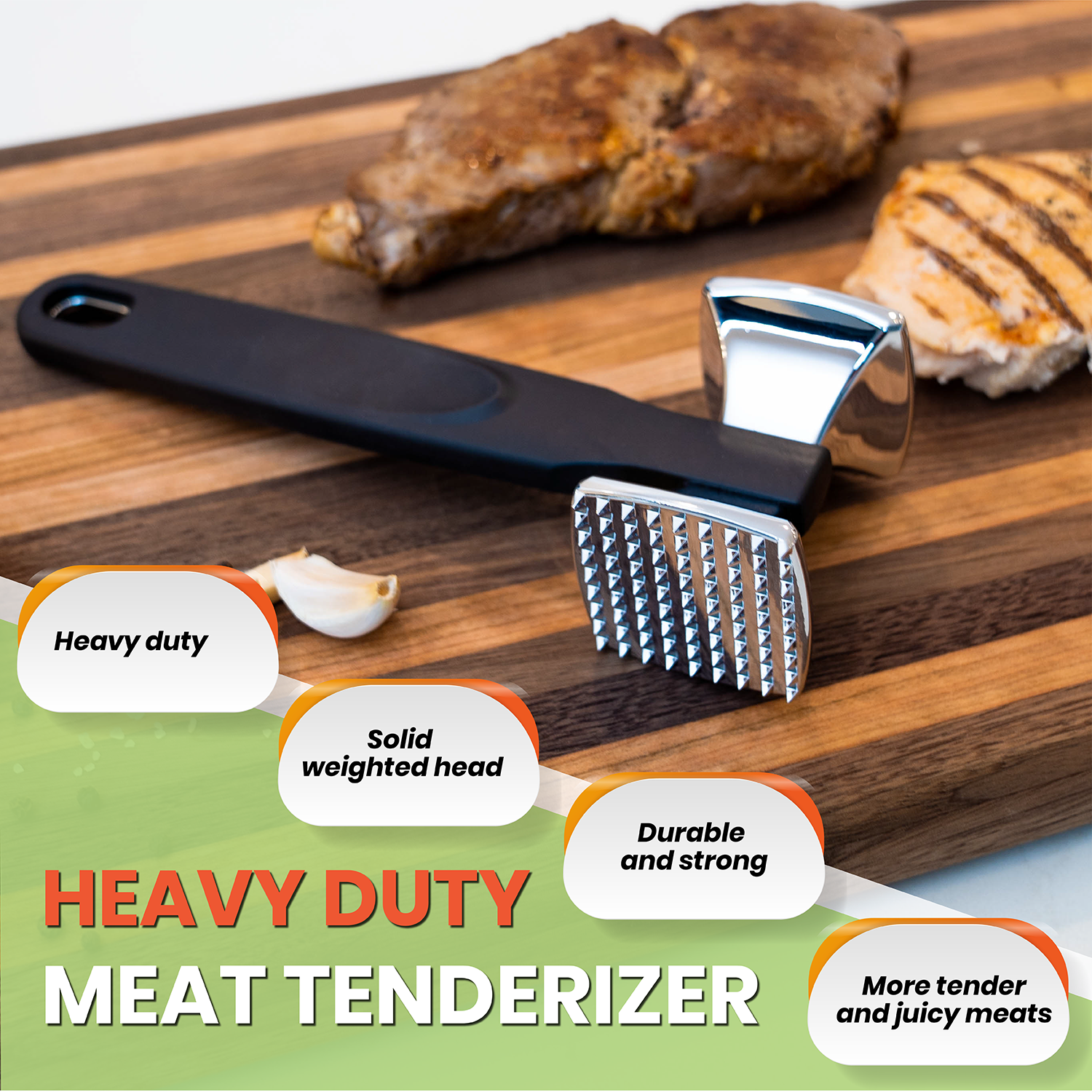 Meat Tenderizer 15, Dual Sided, Heavy Duty & Extra-Large Hammer