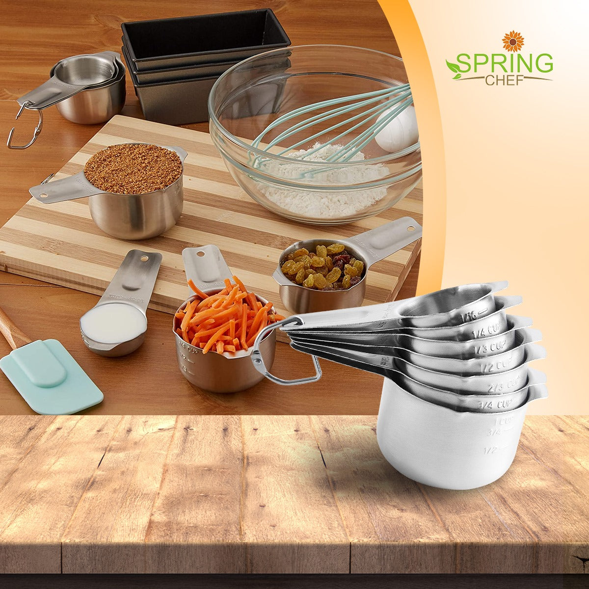Spring Chef - Vasos medidores de acero inoxidable, herramientas de cocina  con marcas fáciles de leer para medir ingredientes secos o líquidos, juego