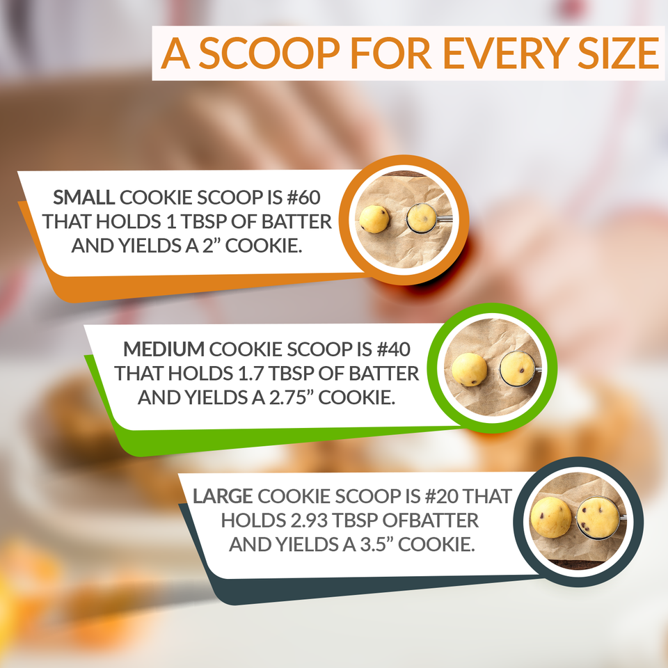Cookie Scoop Include 1 Tbsp / 2 Tbsp / 3 Tbsp - 3 PCS Cookie Scoops for  Baking - Heavy Duty Cookie Dough Scoop, Ice Cream Scoop with Trigger 18/8