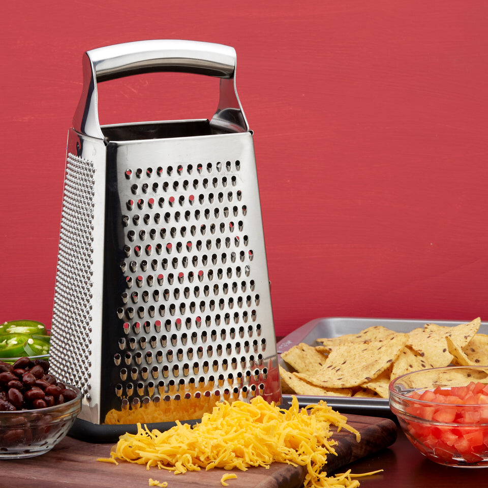  K BASIX Professional Box Grater for Kitchen, 4 Sided Box Cheese  Grater, Stainless Steel Box Grader for Cheese, Potato, Carrot Peeler and  Slicer with Non-Slip Base, Dishwasher Safe: Home & Kitchen